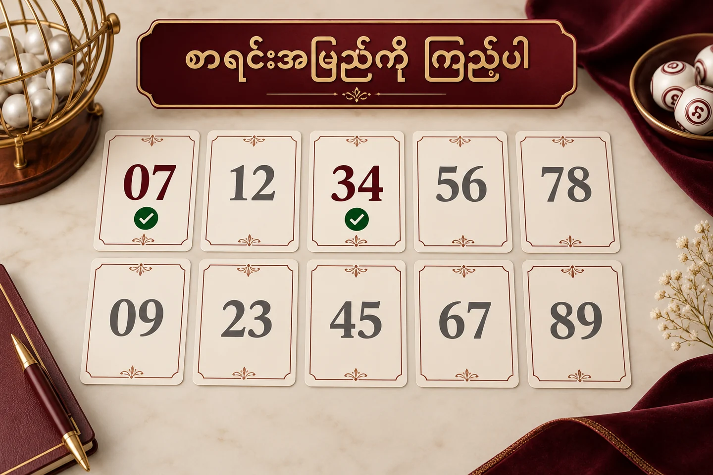 သီးခြားပွဲဆယ်ခုမှ ရွေးချယ်မှုကတ်ဆယ်ခု၊ 07 နှင့် 34 နှစ်ခုသာ မှန်ကြောင်းပြထားသော စိတ်ကူးပုံ။