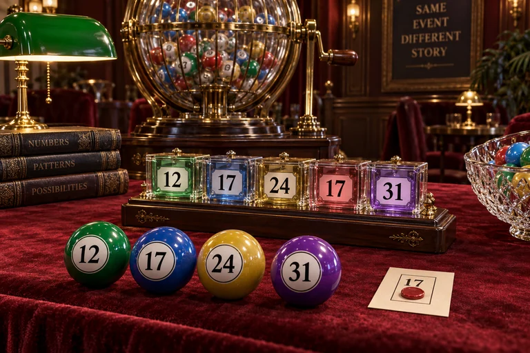 Bingo log12၊17၊24၊17၊31 နှင့် distinct balls12၊17၊24၊31 တို့ကိုခွဲပြထားသည်။