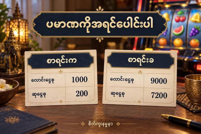 စိတ်ကူးစလော့စက်နှင့်မြန်မာစာကတ်နှစ်ခုတွင်လောင်းငွေစု1000/9000၊ဆုငွေစု200/7200 ကိုသီးခြားဖော်ပြထားပုံ